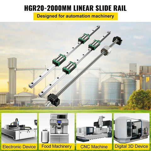 Beefy Linear Guide Rails Kit With 600 To 2000mm Rails Four Slide Blocks RM1605 Ballscrew With BF12 And BK12 Nuts For DIY Router CNC Builds Heavy Duty Precision Guide System Includes 700mm Two Pack Option, HGR20 2000mm rails and RM1605 ballscrew for CNC automation