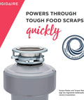 Close-up of a Three Quarter HP Corded Beefed Up Kitchen Garbage Disposal with Odor Shield and Silver Guard features.