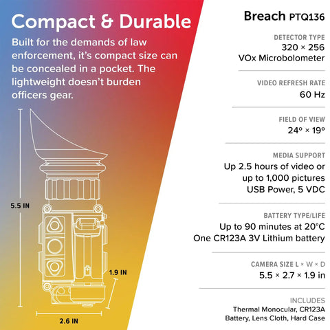Diagram of Breach PTQ136 Thermal Imaging Monocular With Boson 12 Micron Core 320 By 256 Pixel Resolution 60 Hz Refresh Rate