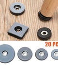 PTFE Furniture Sliders With Screws 20 Pack Chair Leg Glides on wood floor, round and square shapes, black and gray finish visible