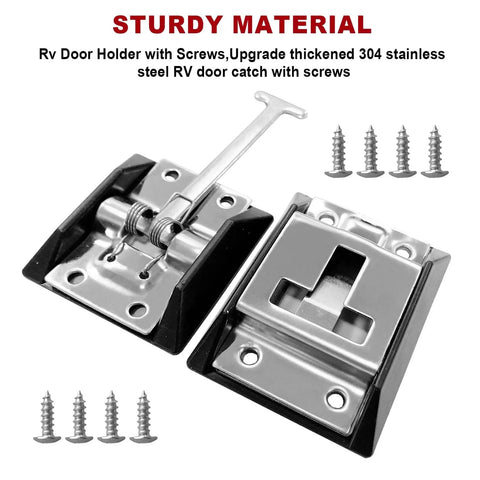 304 Stainless Steel RV Door Latch And Camper Door Holder For Travel Trailers Cargo Campers Black Finish Durable And Easy To Install No Hassle For Smooth Access On Every Camping Trip with screws
