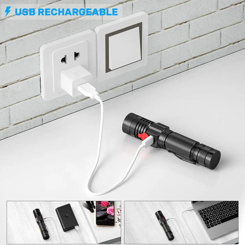 Magnetic Rechargeable LED Flashlight With Side COB Work Light Zoomable Tactical Beam 1000 Lumens USB Rechargeable Waterproof