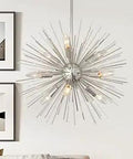 Modern Nickel Sputnik Chandelier With 9 Lights 20 Inch Vintage Chrome Starburst Ceiling Light in living room setting