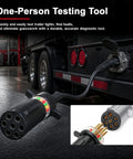 7 Way Round Pin Trailer Plug Tester With LED Indicators Replaces 7865L For Trucks And Trailers A Durable Diagnostic Tool For Mechanics And Fleet Drivers Perfect For Quick Electrical Checks And Cleaning Corrosion While Delivering Accurate Diagnostics. connected to trailer