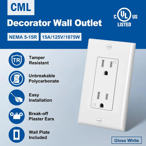Decorator Wall Receptacle Outlet Kit with 50 Pack Tamper Resistant Outlets for Easy Install, 15 Amp 125 Volt Standard
