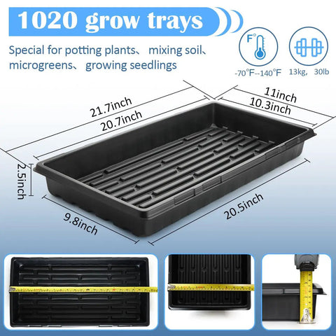 Ten Pack Heavy Duty 1020 Seed Trays Set Extra Thick Plastic Flats For Seed Starting Microgreens And Transplants dimensions