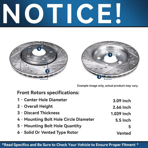 Front rotors for Brake Kit For Dodge Ram 1500 Front And Rear With Drilled Slotted Rotors And Ceramic Pads 13.23 Inch Front Rotor 5 Bolt Pattern