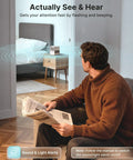 Compact Digital Radon Detector For Homes With Real Time Visual And Audio Alerts on a nightstand with sound and light alerts.