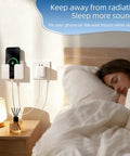 Wall Phone Holder For Camper RV Boat Two Pack White Heavy Duty Adhesive Mount with phone charging near sleeping woman.