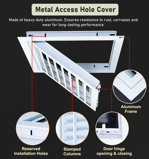 Slick Removable Aluminum Access Panel For Ceiling And Wall, 38X38 Inch Square Inspection Hatch Door with Aluminum frame and reserved holes.