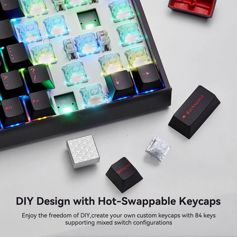 Sick Speed Wireless Gaming Keyboard With Seventy Five Percent Layout And Lightning Fast Rapid Trigger Switches Featuring Eight Thousand Hertz Polling Rate Zero Lag Response And Smooth Magnetic Axis Actions In Classic Black showing DIY hot-swappable keycaps and RGB lighting.