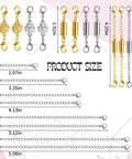 Magnetic Jewelry Clasps And Extenders Set In Gold And Silver 24 Piece Layering Clasp Kit with size chart for necklaces, bracelets.