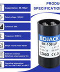 88-108uF 165VAC Round Motor Start Capacitor For 50/60 Hz AC Motors, Built Tough For Any Job, Rugged Durable Body, Crack Resistant Build, Easy Install Replacement Part For Industrial And Home Motors black cylindrical capacitor