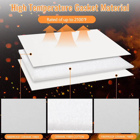 4-piece high-temperature ceramic fiber gasket sheet set, 7x10x1/4 in, white; for pellet/wood stoves, kilns, boilers.