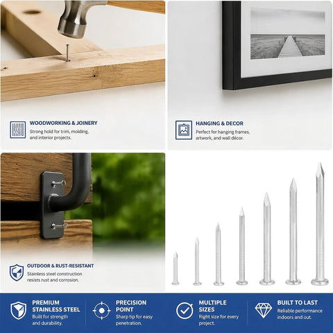 530 Piece Pro Grade Stainless Steel Wood Screws And Nails Set With 11 Sizes Phillips Flat Head For Picture Hanging Woodworking DIY Projects Rust Resistant And Burr Free Finish