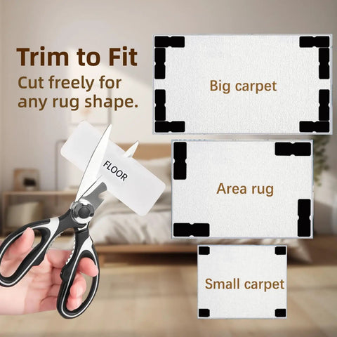 Scissors trimming paper template for Eight Pack Non Slip Rug Grippers For Area Rugs Double Sided Rug Pads Corner Tape.