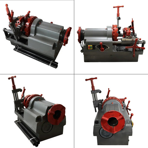 Heavy Duty Electric Pipe Threader Machine For 1/2 To 3 Inch Gas Water Pipes NPT Dies Automatic Retraction 110V threading tool with red handles.