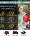 Woman using Cordless Jobsite Fan With LED Light And Remote Control 18V Battery Powered 3 Speed 4 Hour Timer outdoors