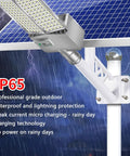 Heavy Hitter Solar Street Lights With Wireless Remote Control Insane Bright 9000W Led Floodlight showing IP65 waterproof solar panel with light fixture.