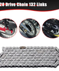 428 Motorcycle Chain With 132 Links And Chain Breaker for TTR125 TTR225 in packaging, close-up of chain details
