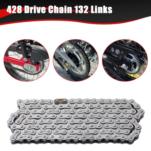 428 Motorcycle Chain With 132 Links And Chain Breaker for TTR125 TTR225 in packaging, close-up of chain details