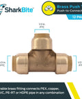 Half Inch Push To Connect Brass Tee Plumbing Fitting Pack Of 12 For PEX Copper CPVC PE RT HDPE All In One Quick Connect Joint