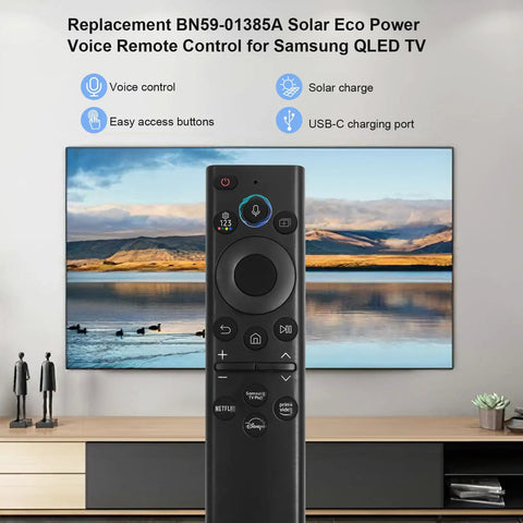 Solar Powered Voice Remote For Smart TVs With Bluetooth Rechargeable Solar Cell Replacement Controller Compatible With Frame Neo LED Ultra HD Series Remotes Plug And Play Setup Durable Build Solid Battery Life.