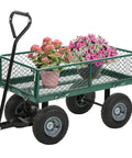 Heavy Duty Garden Cart With 500 Lbs Capacity, Utility Wagon With Removable Sides And 180 Degree Rotating Handle For Yard, Lawn And Garden Hauler, Green with flowers