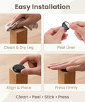 Four-step installation guide for 16 Piece Heavy Duty Furniture Sliders With Strong Self Adhesive Base Black Glide Pads.