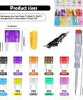 Snap Up This Solid 120 Piece Car Mini Fuses Assortment Kit With Fuse Tester And Puller Tool featuring various fuse sizes from 2A to 35A.