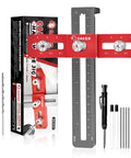 Kickass Aluminum Cabinet Hardware Drill Jig Pretty Damn Precise Handle Doweling Template includes adjustable jig, drill bits, and marking tools.
