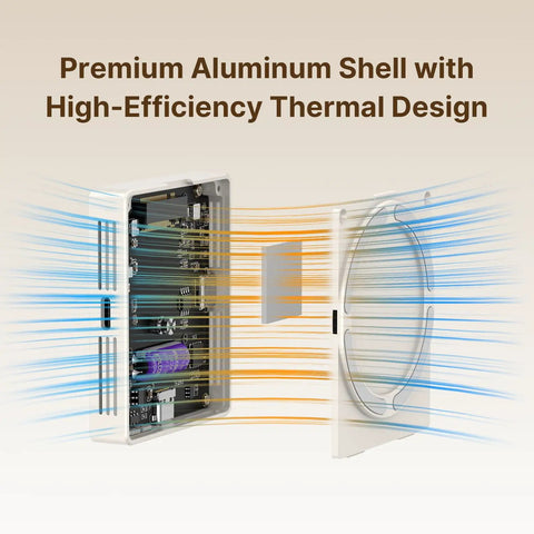 Inside view of Classic Retro M2 NVMe PCIe Magnetic SSD Enclosure showcasing premium aluminum shell with thermal design.