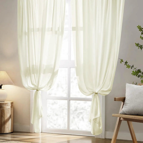 Installed Privacy Sheer Curtains Set 52 By 96 Inches Two Panels Cream Ivory Lightweight Window Drapes in living room