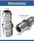 Essential Washer stainless steel 3/8 in NPT male plug, pressure washer fittings, set of 2