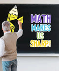 Teacher arranging Math Bulletin Board Decorations Set For Classroom Back To School Decor With Bold MATH MAKES US SHARP Letter Cutouts