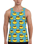 Front view of Quick Dry Men's Tank Top With Cool Duck Sunglasses Print Sleeveless Muscle Tee For Running And Workouts Breathable Pique Fabric