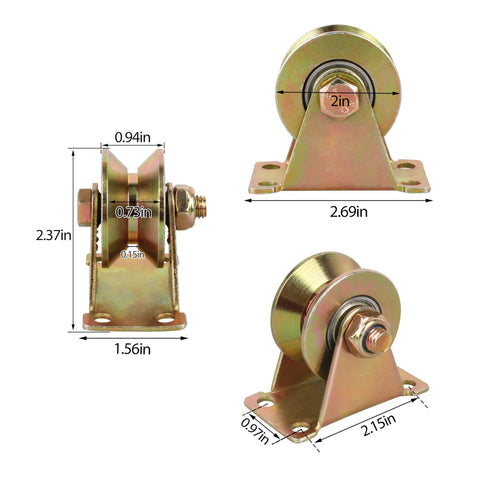 Heavy-duty 2in V-groove caster on yellow-zinc mounting base with wheel and double bearings
