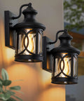 Two Pack Outdoor Wall Lights For Porch And Exterior Use Matte Black Sconces With Clear Glass Shade Waterproof Weather Resistant