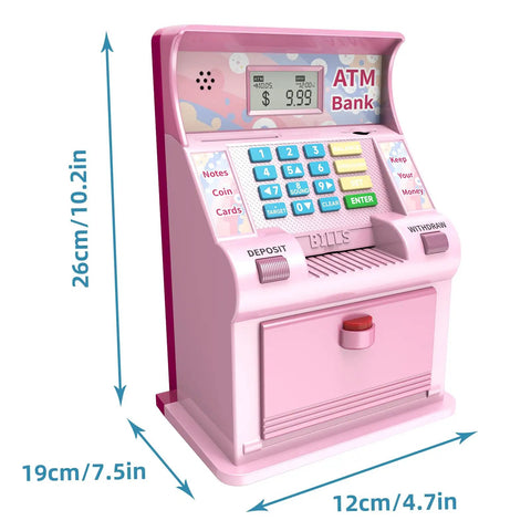 Kid Friendly Debit Card Piggy Bank With 4 Digit PIN Realistic Bank Style For Real Money Coin Recognition Balance Tracker