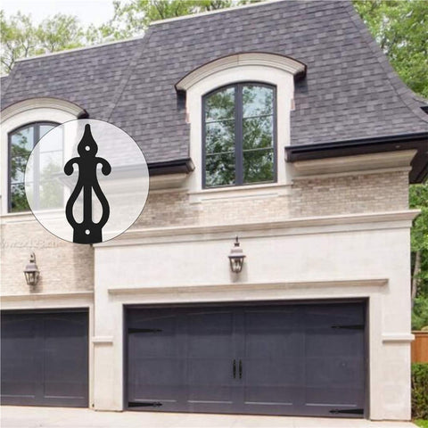 Heavy Duty Garage Door Hinge Kit With Silent Hydraulic Buffer shown on double garage doors with decorative style