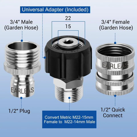 Pressure Washer Quick Connect Kit With 9-Piece Stainless Steel Adapters, M22-14mm To 3/8 Inch Quick Disconnect And M22-15mm Adapter