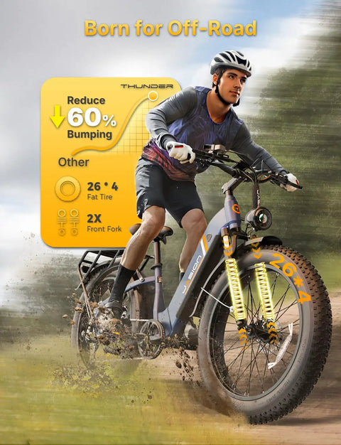 Rider on Electric Fat Tire Bike For Adults With 1800W Peak Motor 26 By 4 Inch Fat Tires 80 Mile Range in action on trail