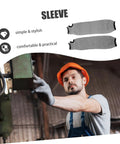 No Nonsense Cut Resistant Arm Sleeves 2 Pack PE Forearm Protectors For Welders Mechanics And Yard Crews Built Different With Snug Elastic Fit For Long Days On The Road, worn by a worker in an industrial setting.