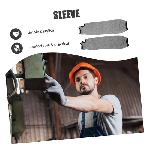 No Nonsense Cut Resistant Arm Sleeves 2 Pack PE Forearm Protectors For Welders Mechanics And Yard Crews Built Different With Snug Elastic Fit For Long Days On The Road, worn by a worker in an industrial setting.