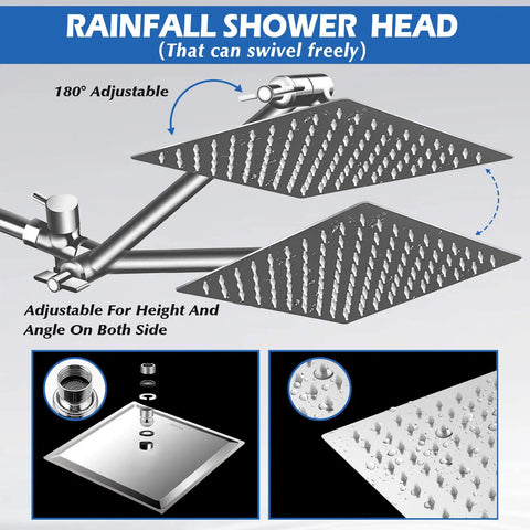 Adjustable 8 Inch Rain Shower Head with Handheld Spray Combo Chrome Finish and 11 Inch Extension Arm in Modern Bathroom.