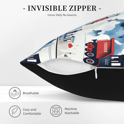 Close-up of Dope Steam Train Locomotive Pillowcase Cover For Living Room And Bedroom, showing hidden zipper and breathable material
