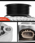 Close-up of pulley and connector for Alternator For Toyota Supra 1993 1998 L6 3.0L And Lexus SC300 1995 L6 3.0L 12V 100A CW 6 Groove Pulley Direct Fit Replacement With OE Style Mounting Reliable Beefed Up Drop In Upgrade.