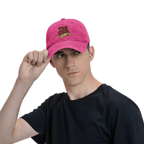Man wearing Too Cool For First Grade Beach Baseball Hat For Women Breathable Cotton Dad Cap With Adjustable Strap