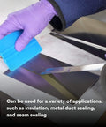 Applying 3M Aluminum Foil Tape 1521CW with scraper, showing cold weather adhesive features for duct sealing and insulation.