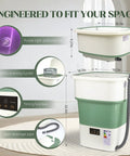 Slick Heavy Duty Portable Washing Machine With Fast Spin Basket, 1.8 Cu Ft Foldable Compact Washer For Small Apartments showing features like clothes draining basket and timing function.